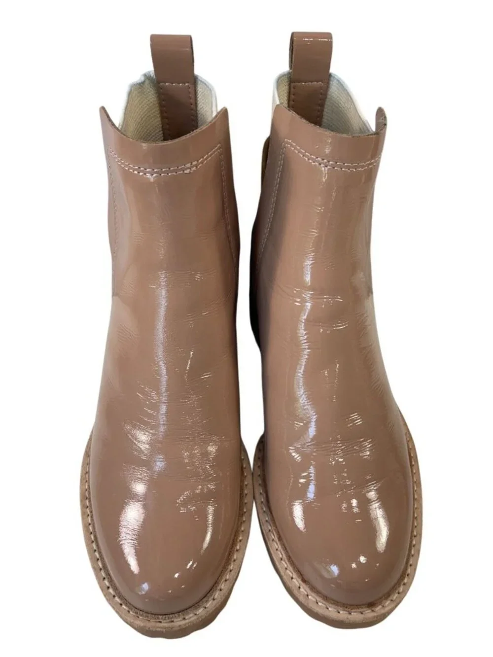 Dolce Vita Huey Chelsea Boots 7 Cafe Blush Tan Patent Leather Pull on Grunge